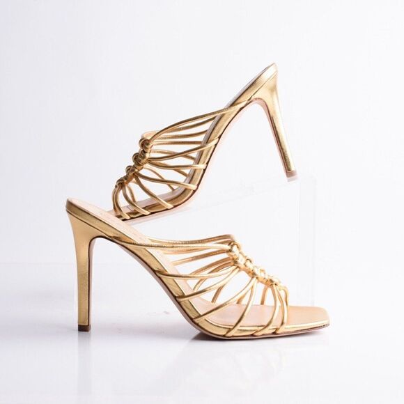 Veronica Beard Womens Avita Gold Leather Strappy Heeled Sandals Sz 6 Eu 36 New - Picture 2 of 9